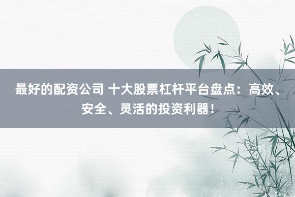 最好的配资公司 十大股票杠杆平台盘点：高效、安全、灵活的投资利器！