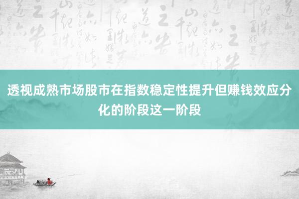 透视成熟市场股市在指数稳定性提升但赚钱效应分化的阶段这一阶段