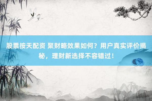 股票按天配资 聚财略效果如何？用户真实评价揭秘，理财新选择不容错过！